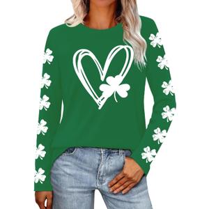 St Patricks Day Shirt Women Lucky Shamrock T-Shirt Saint Patricks Day Long Sleeves (Green, XL)