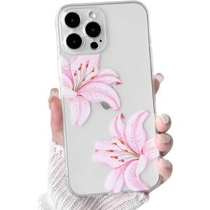 NITITOP Compatible with iPhone 14 Pro Case Clear Cute Pink Lily Blossom Floral Flowers Pattern for Girls Women Soft TPU Transparent Shockproof Protective Phone Cover - Little Flower
