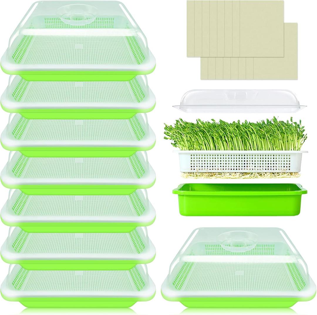 Legigo 8 Pack Seed Sprouter Trays with Lids- Soil-Free Cultivation Germination Tray, BPA Free Micro Greens Growing Trays Seed Sprouting Trays Kit with Germinating Paper for Wheatgrass, Beans and More, 10.23 x 12.7 x 4.95 inches