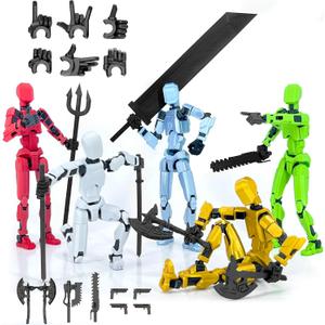 5-Pack(Assembly Completed) T13 Action Figure Set, Titan 13 Robot Action Figure 3D Printed robo 13 Articulated, Dummy for Collectors Desktop Decorations, Black Green Red White Blue