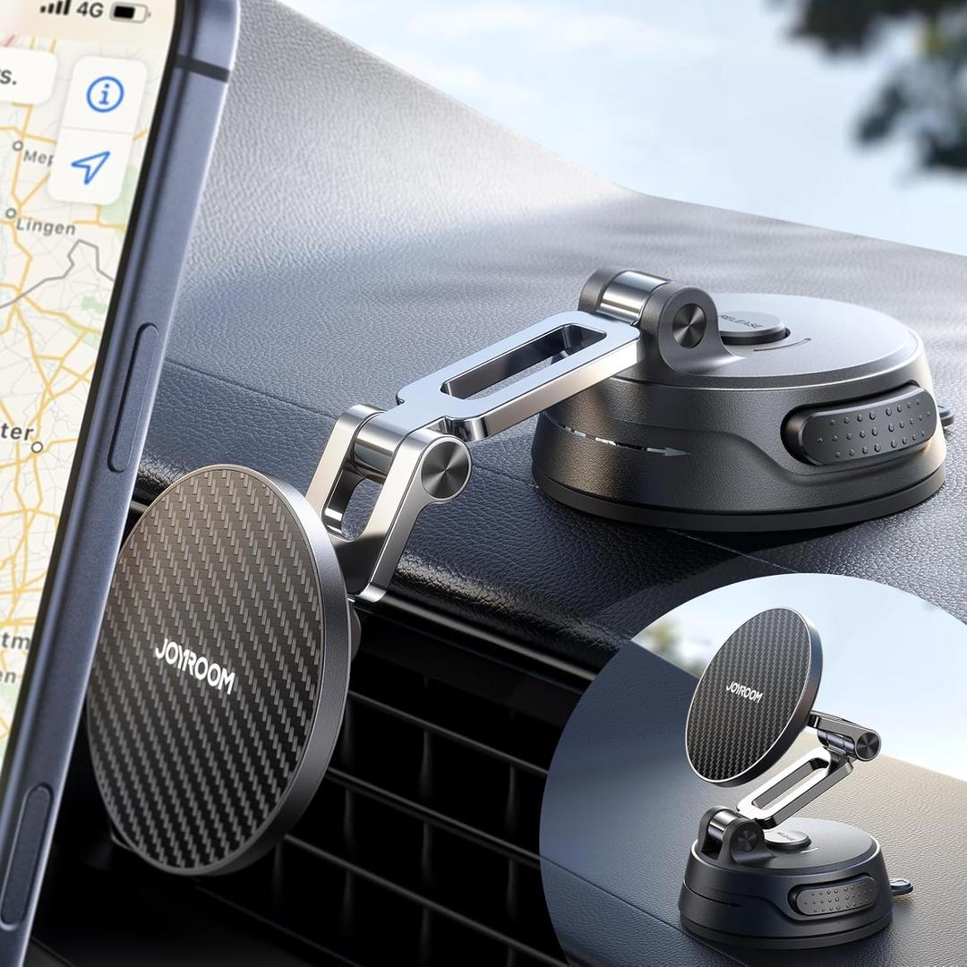 JOYROOM Car Mount for iPhone, [Tri-Fold] MagSafe iPhone Car Mount, [Suction Pro+Gel Base] 360 Rotation iPhone Car Holder, Strong Magnet for iPhone 17 Pro Max and Other Series[Not for Charging]
