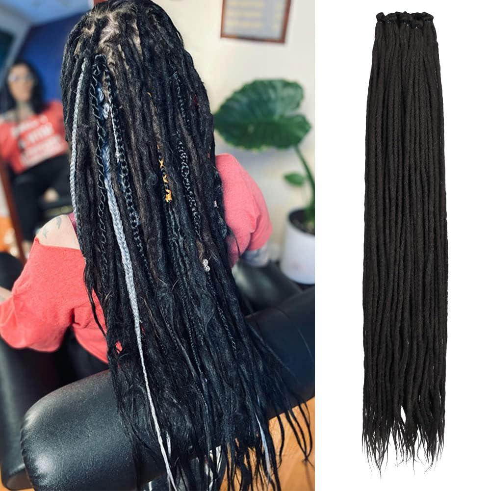 Kraler 36 Inch 40 Strands Dreadlock Extensions, Thin 0.6cm Width Black Synthetic Crochet Dreads Extensions 100% Handmade Single Ended Long Dreads Reggae Style Dreadlock for Woman