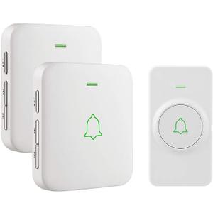 AVANTEK Wireless Door Bell, CW-12 Mini Waterproof Doorbell Chime Operating at 1000 Feet with 52 Melodies, 5 Volume Levels & LED Flash (2 Receivers White)