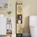 Hzuaneri Slim Bathroom Storage Cabinet, Narrow Bathroom Organizers and Storage with 4 Adjustable Feet, Laundry Room Organization for Small Space, Kitchen, Living Room, 2 Doors Rattan Yellow BC22402Y, 7.9" W x 7.9" D x 42.7" H