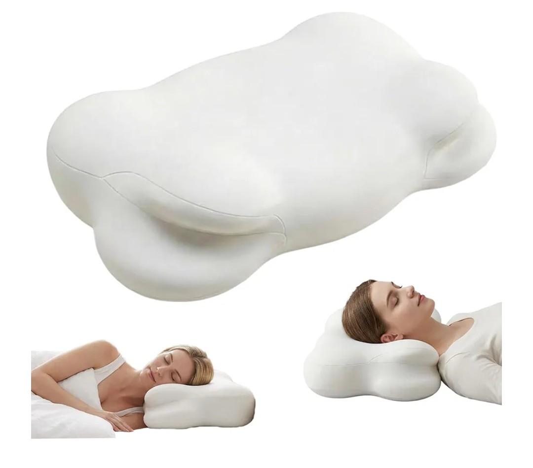 Cloud Pillow, Ergonomic Memory Foam Cervical Neck Support Pillow with Breathable Pillowcase, Adjustable Dual-Height Design for Side Back Stomach Sleepers (White)