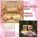 Redbaker Happy Birthday Picnic Ideas Happy Birthday Light up Letters with 91 x 71 Extra Large Boho Blanket Pink Table Runner Decorations for Outdoor Luxury Picnic Tea Party Engagement Anniversary Day