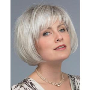 TISHINING Short White Blonde Bob Wig with Bangs for White Women Ombre Blonde Layered Straight Synthetic Hair Wig with Dark Roots Natural Chin Length Bob Wigs for Daily Party Use(10 Inch)