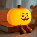 Pumpkin Night Light for Kids Cute Jack O Lantern Halloween Decor Nightlight for Baby Nursery Toddler Squishy Pumpkin Lights Cordless Rechargeable Dimmable Silicone Bedside Lamp Halloween Gifts