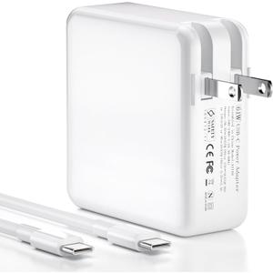 61W USB-C MacBook Charger for Pro/Air 13" 14" 15" 16" | Fast Power Adapter with 6.6ft USB-C Cable for Home, Office & Travel