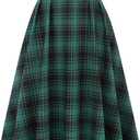 IDEALSANXUN Plaid Skirt for Women's High Waist Aline Pleated Midi Skirts (Green 02) XL