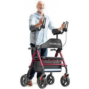 Upright Walkers for Seniors, Stand Up Rollator Walker with Adjustable Padded Armsupport & Seat, Folding Rolling Walker with 8'' Wheel Suitable for All Terrain