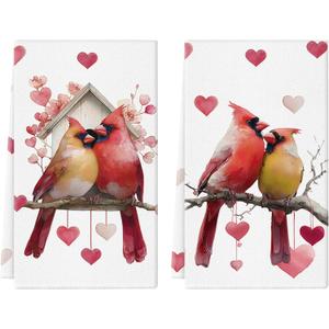 Valentines Day Kitchen Towels 18x26 Inch Red Cardinal Kitchen Dish Towels Hand Towels Seasonal Holiday Anniversary Indoor Home Bathroom Decoration Set of 2
