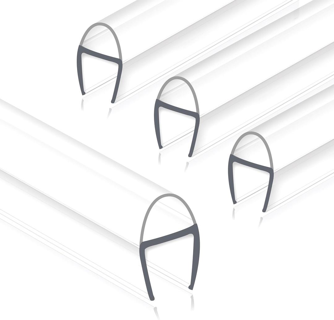 Frameless Shower Door Seal Strip 4 Pack x 39 Inch U for 3/8" Thick Glass Shower Door Side Seal Strip Bottom Seal Door Sweep Ultra Clear Polycarbonate, Stop Showers Leaks Create A Water Barrier