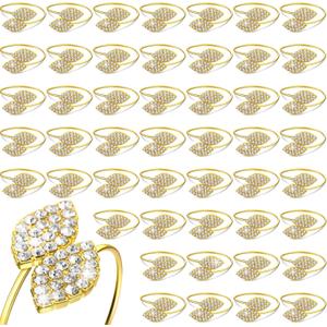 Hotop 24 Pcs Gold Napkin Rings Set Bling Napkin Rings Metal Leaves Rhinestone Guest Towels Buckle for Wedding Party Gathering Dinner Table Banquet Decoration