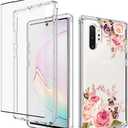 Case for Galaxy Note 10+ 5G/Note 10 Plus SM-N975U: Hybrid, Polycarbonate & TPU, Floral Design, Rose Flower, With Tempered Glass Screen Protector Case for Samsung Galaxy Note 10 Plus Rose flower