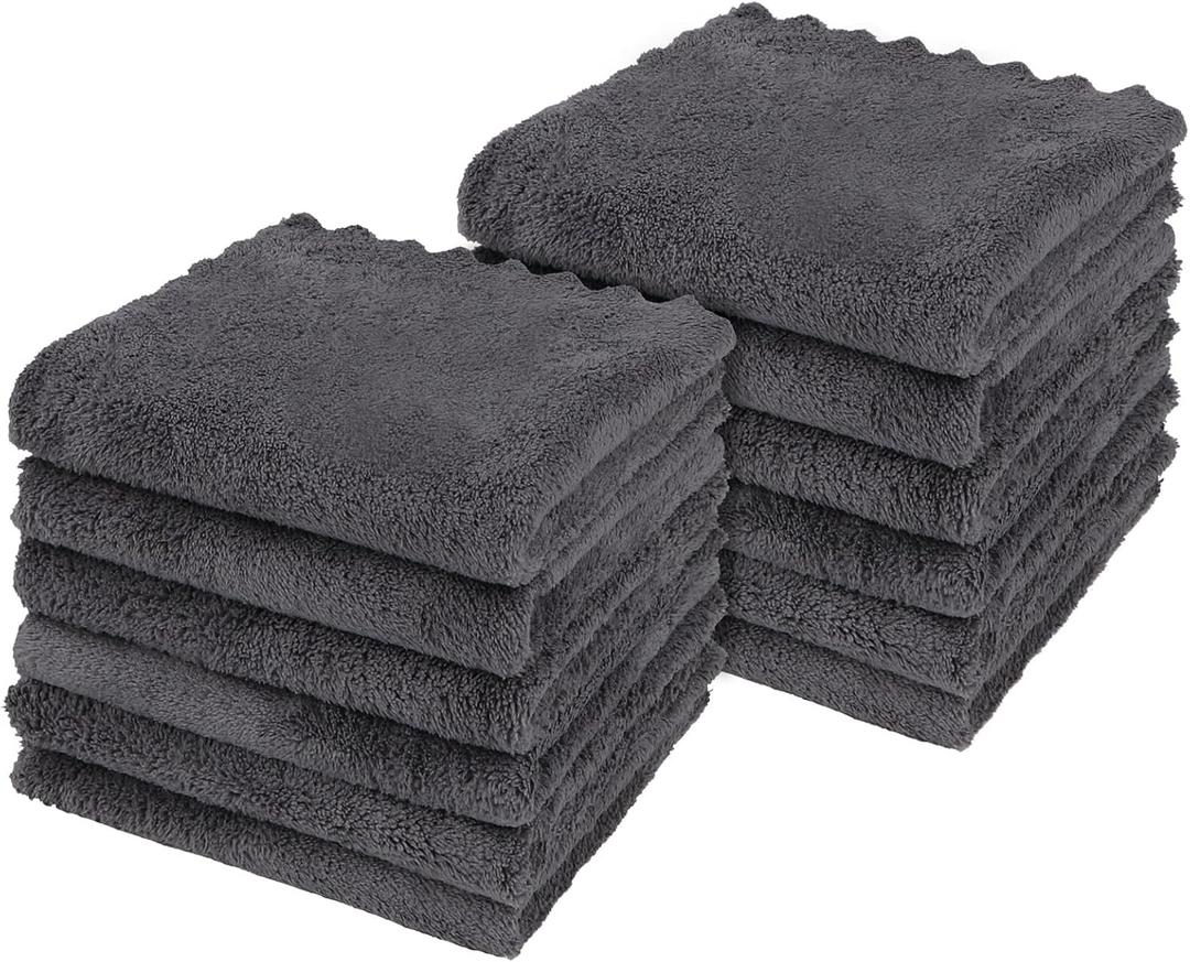 Orighty Ultra Soft Washcloths 12 Pack, Premium Microfiber Towel Sets 12 x 12 inches, Absorbent and Quick Drying Coral Velvet Washcloth, Multi-Purpose Wash Cloths for Bathroom, Hotel, and Gym (Grey)