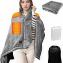 Cordless Heated Blanket - Wearable Heated Blanket Battery Operated with 10000mAH Power Bank, 3 Heat Settings USB Electric Throw Shawls for Home, Office, Outdoor Travel (Grey)