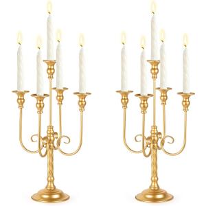 19.7in Gold Candelabra Centerpieces for Tables, 2Pcs Metal Tall Candle Holder for Taper Candles, 5 Arm Candlestick Holder for Wedding Centerpiece Decor Party Event Reception Decoration