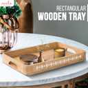 Mela Artisans Wooden Serving Tray with Handles | 15x10x1.75 inch | Mango Wood Decorative Tray | Ottoman Tray | Snacks | Desserts | Breads | Coffee Table | Bedroom | Rounded Edge Design