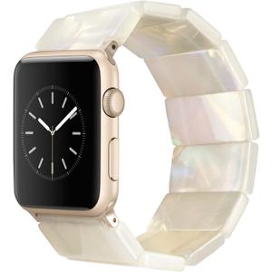 Heesch Upgraded Stretchy Resin Watch Band Compatible with Apple Watch for Women, Men, Tortoise Shell Fashion Watch Strap Bracelet Wristband for iwatch Series Ultra 38/40/41/42mm(Series 10)-M: 6.3''-7.0'' Rectangle Version (Ivory White)