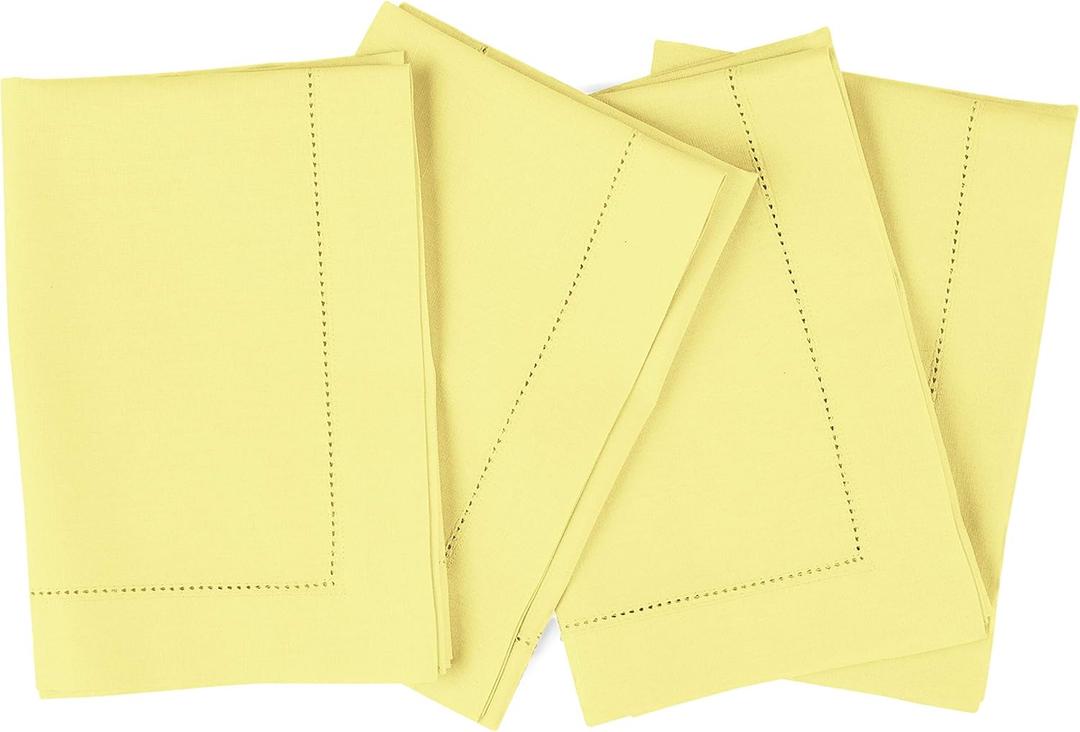 Solino Home Yellow Napkins Set of 4 - Cotton Linen Hemstitch Dinner Napkins Cloth 20 x 20 Inch for Summer - Handcrafted and Machine Washable