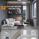 Ohniyou 32'' Silver Low Profile Ceiling Fan with Lights, Remote/APP Control