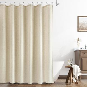 Naturoom Extra Long Linen Shower Curtain 84 Inch Long Weighted Thick Fabric Bath Shower Curtain Set with Hooks, XLong Tall Country Farmhouse Beige Curtains for Bathroom, 72x84 
