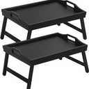 2 Pack Bed Tray Table Breakfast Trays Serving Tray Bamboo Bed Laptap with Floding Legs Handles and Phone Holders