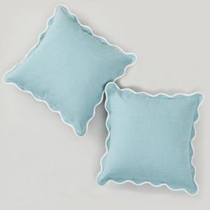 Scalloped Throw Pillow Covers Set of 2 for Living Room, Soft Cotton & Cozy Linen, Boho Sytle Decorative Home (Blue, 16x16 Inch) (16" x 16" (Pack of 2))