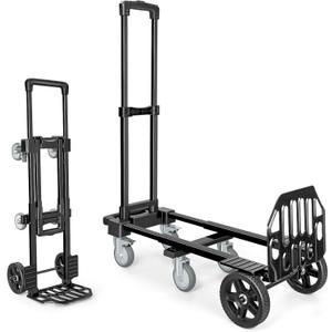 KEDSUM 3-in-1 Convertible Dolly Cart with Wheels, 600LBS Heavy Duty Hand Truck Dolly, Hand Truck with Adjustable Handle Angle & Expandable Base for Home,Warehouses,Dorm, 6-Wheel Design with Brakes