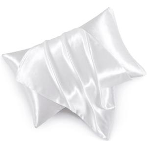 Satin Pillowcases with Zipper （20x26）,Standard Size Pillowcases Set of 2, White Silk Pillowcase for Hair and Skin