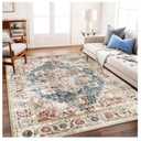 CHAMPLANT Beige Blue Washable Area Rug 8'x10' Boho Chic Medallion Distressed Design Non-Shedding Easy Care Ideal for High Traffic Areas in Living Room Bedroom Office Coffee Table Large Carpet