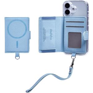 for MagSafe Wallet, Hand Wrist Strap Magnetic Wallet for iphone 17/16/15/14/13/12 Series,7+ Cards Holder,RFID Blocking-Blue