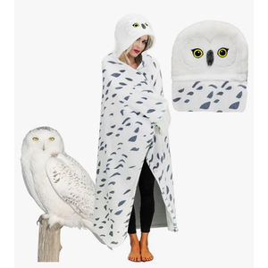 Wearable Blanket Hoodie, Snowy Owl Hooded Blanket Cloak with Gloves, Super Soft Owl Gifts for Adults Kids Birthday Holiday