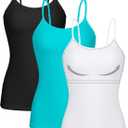 ATTRACO Women 3 Pack Cotton Camisoles wtih Shelf Bra Adjustable Spaghetti Strap Tank Tops (Small, #3 White/Black/Turquoise)