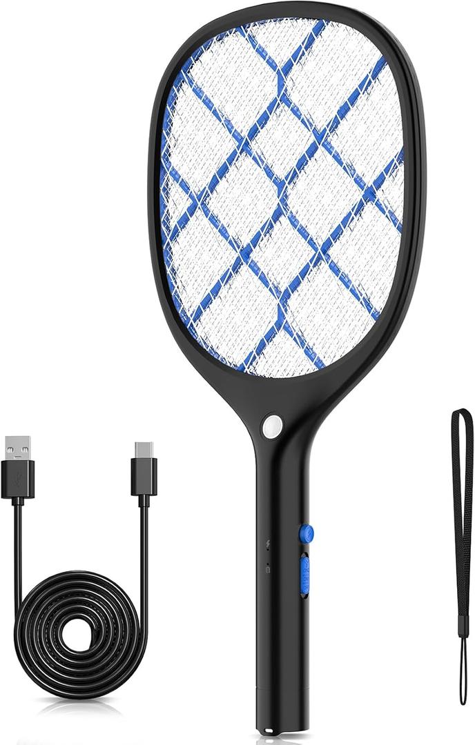 YISSVIC Electric Fly Swatter Bug Zapper Racket 4000V Rechargeable Mosquito Killer with LED Light for Indoor Home Office Backyard Patio Camping (Black Blue)