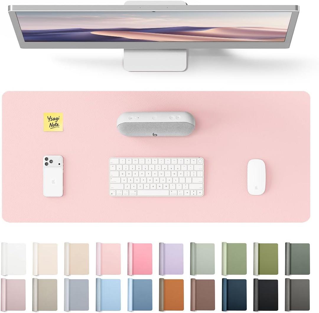 YSAGi Leather Desk Protector, Office Mat, Large Mouse Mat, Non-Slip PU Leather Blotter, Laptop Pad, Waterproof Writing Pad for Office and Home (Light Pink, 23.6" x 13.8")