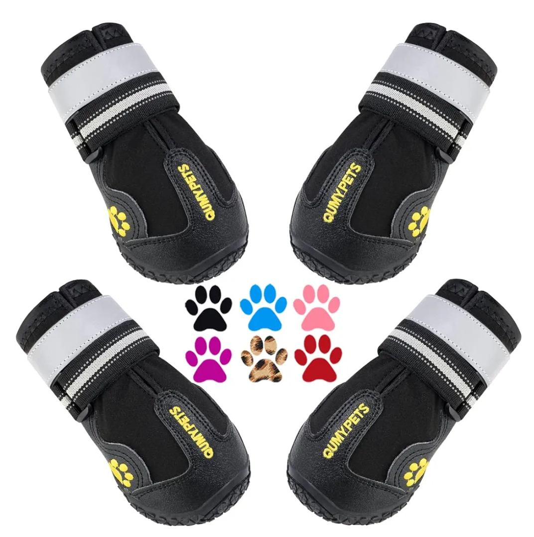 QUMY Dog Shoes for Large Dogs, Medium Dog Boots & Paw Protectors for Winter Snowy Day, Summer Hot Pavement, Water-Resistant in Rainy Weather, Outdoor Walking, Indoor Hardfloors Skid-Resistant Sole