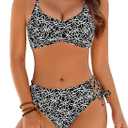 Blooming Jelly Womens Bikini Sets Two Piece Cheeky Swimsuit Embroidery Curvy String Bathing Suit (Black, L)