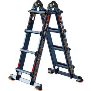 LANBITOU Ladder, A Frame 4 Step Ladder Extension, 14 FT Anti-Slip Multi Position Ladder, Storage Folding Ladder, 300 lbs Security Load Telescoping Aluminum Ladders for Stairs Home Indoor Outdoor Roof