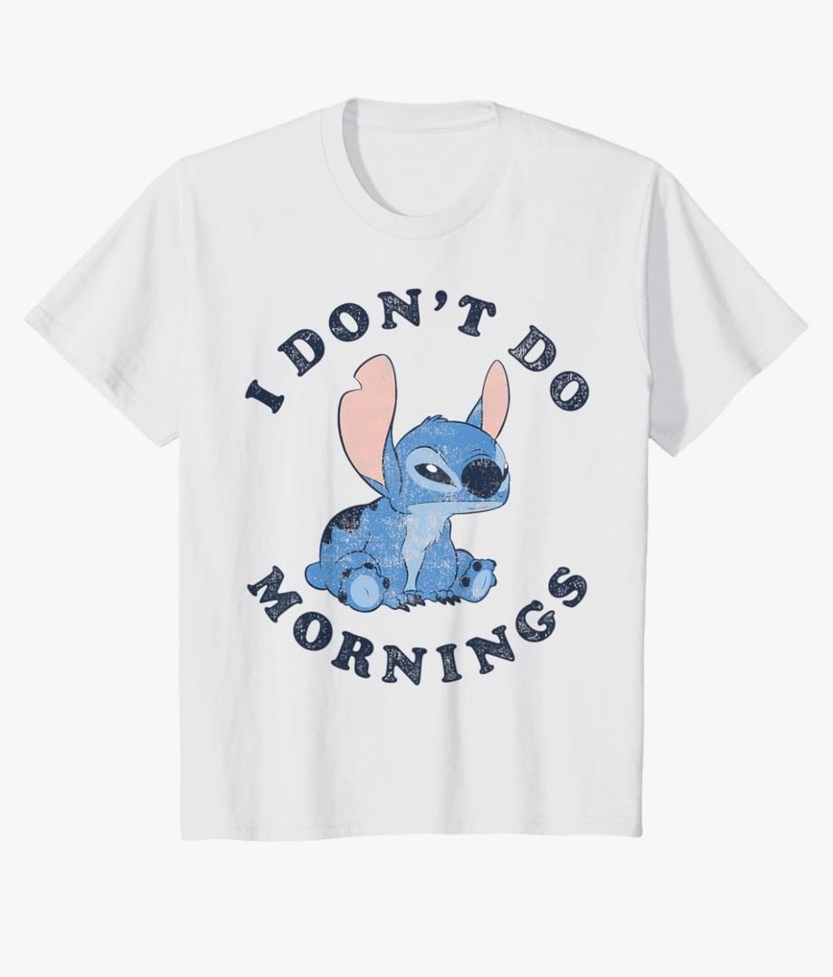Disney Lilo & Stitch I Don't Do Mornings Distressed V2 T-Shirt XS Youth