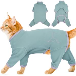 Cat Pajamas for Cats Only, Sticky Hair Cat Clothes, Sphynx Hairless Cats Sweater, Recovery Suit After Surgery, Prevent Lost Hair Kitten Onesie Shirts Costumes Outfits for Pet (BeanGreen)X-Large