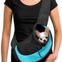 YUDODO Pet Sling Carrier for Small Dogs & Cats  Hands-Free Puppy Carrier with Safety Hook, Large Zipper Pocket, Soft Breathable Mesh, Adjustable Strap & Reflective Strip (Cyan 2.0 M)