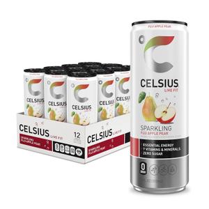 CELSIUS Sparkling Fuji Apple Pear, Sugar Free Energy Drink, 12 Fl Oz, BB: 05/2027 (Pack of 12)