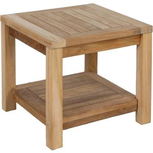 Teak Wood Side Table with Storage, Indoor and Outdoor Wooden Furniture for Deck, Porch, Balcony, Living Room, Bedroom and Backyard (18" D x 18" W x 16" H)