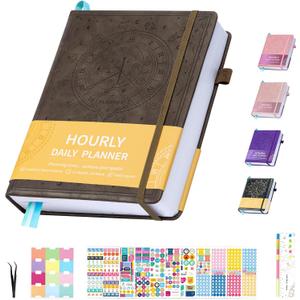 Undated 12 Month Planner Hardcover (5.5x8.5") - Weekly & Monthly Academic Life Organizer, Productivity Journal, Thick Paper, Sticker, Bookmark, Pen Loop(Brown)