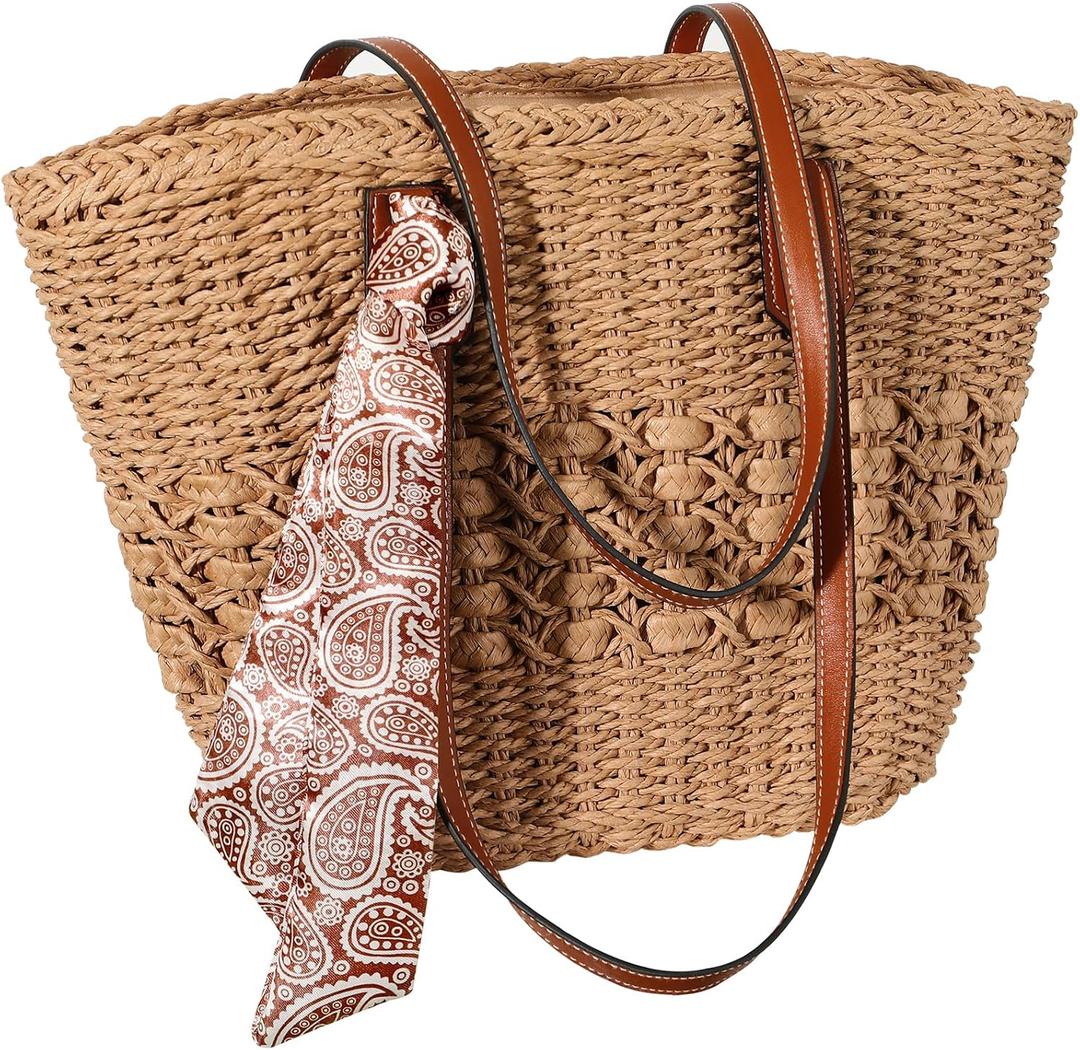 Trifabricy Beach Bags for Women, Summer Straw Bag, Woven Straw Beach Tote Bag Shoulder Handbags