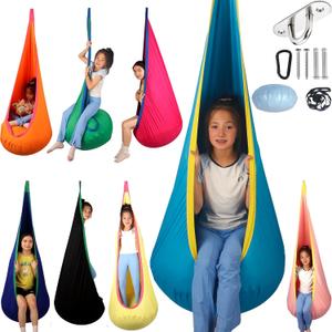 HiCamer Sensory Swing for Kids Indoor and Outdoor Pod Hammock Chair Seat Upgrade Max 300 lbs Hanging Swing with Inflatable Cushion Includes Hardware Hanger Kit for Aspergers Autism ADHD (Teal)