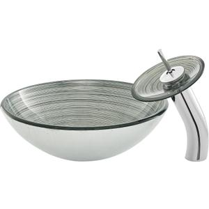 Cascade 16.5" Glass Vessel Sink with Faucet in Smoky Grey (Gray)
