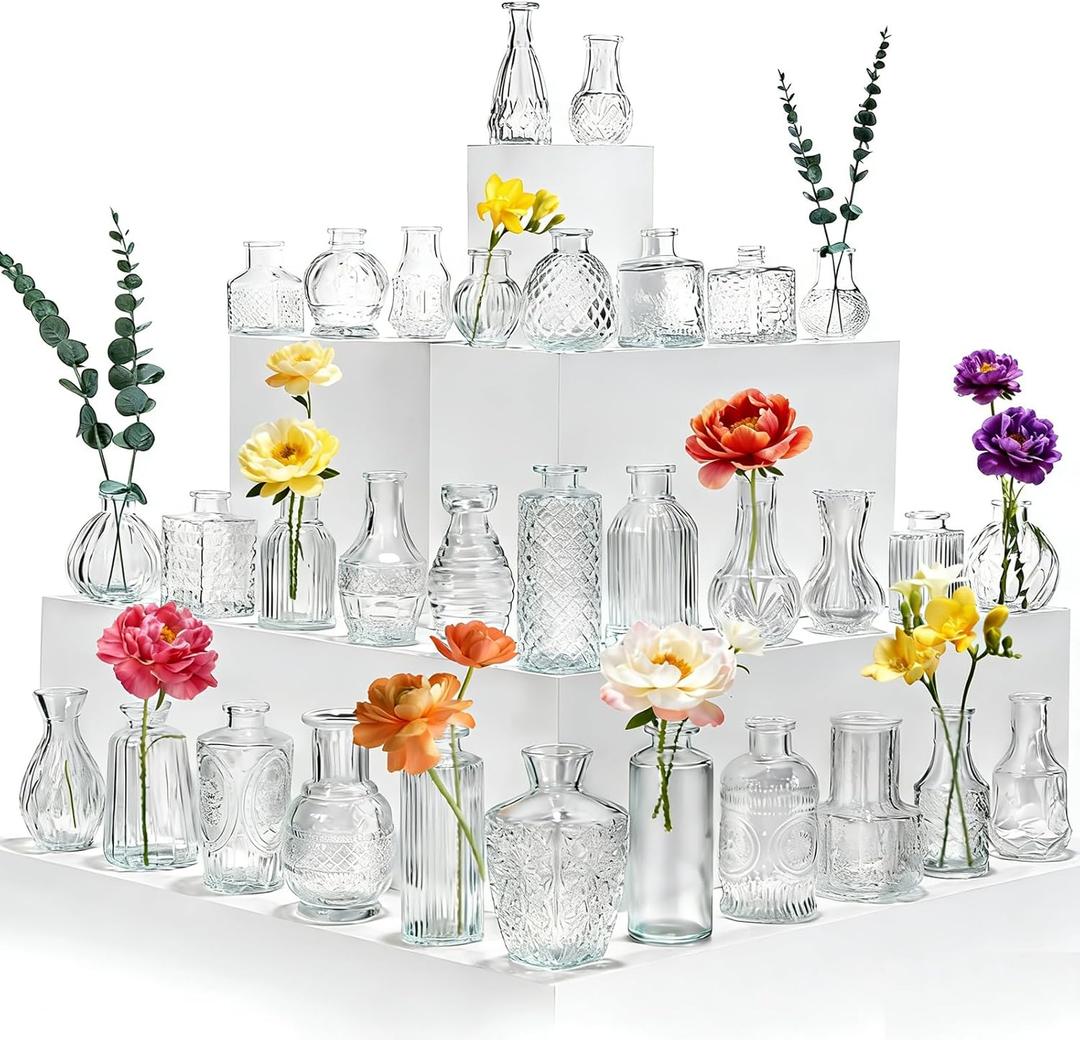 36PCS Glass Bud Vases Set, Small Flower Vase for Centerpieces in Bulk, Mini Vintage Vase for Wedding, Home, Table Decorations, Party, Office & Event Dcor